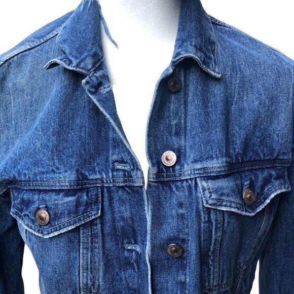 Trafaluc Zara Denim Jacket Distressed Blue Jean Jacket Medium Wash Womens Small - Picture 2 of 5